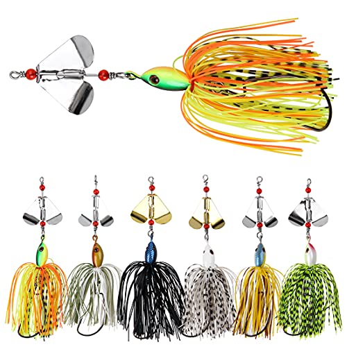 Spinnerbait Fishing Lures Kit Set, 6pcs Bass Fishing Buzzbait Multicolor Bass Trout Salmon Metal Spinner Baits Swim Jigs Freshwater Saltwater Fishing - color: Style A-6pcs