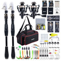 GOTURE Telescopic Fishing Rod and Reel Combos, Carbon Fiber Travel Fishing Pole, 9+1 BB Spinning Reel, Saltwater Freshwater Fishing Gear Kit with Braided Line, Lures, Carrier Bag for Bass Trout - color: 2 Rod & 2 Reel Spinning Fishing Combo - Oxford Soft