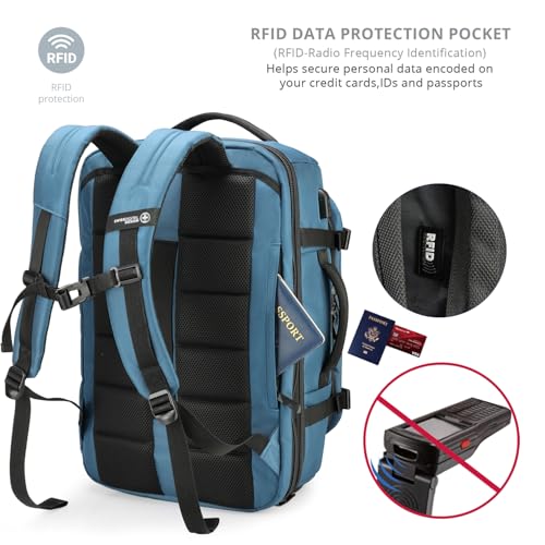 Swissdigital Design Travel Backpack 40L,TSA Friendly Flight Approved Carry-on Luggage Hand,with USB Charging Port Large Weekender Bag Fits 17 Inch Laptop Backpack Blue | SD1756-30 - color: Blue
