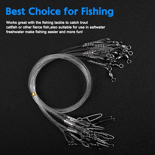 Nylon Fishing Leaders,12/24pcs Nylon Mono Wire Leader Line with Swivel Snaps Lures Rig or Hooks Connect Tackle High Strength Fishing Leader Line for Saltwater Freshwater 20lb/30lb/40lb/50lb - size: 40LB