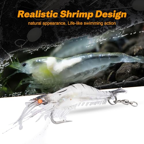 Goture Shrimp Lures,Soft Shrimp Fishing Lures for Freshwater Saltwater,Luminous Shrimp Bait Set with Sharp Hook and Swivel for Trout Bass Salmon Crappie,5 Color Saltwater Fishing Lures