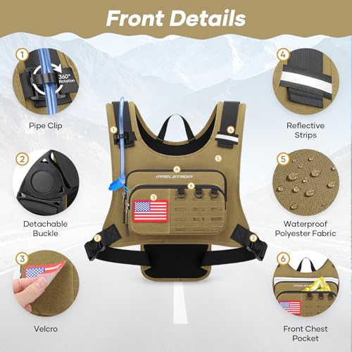 Maelstrom Hydration Running Vest with 2L Water Bladder for Men Women | Chest Pack, BPA-free, High Flow Bite, Reflective Stripe, Detachable, Breathable Pad, Perfect for Cycling, Marathon, Hiking - color: Khaki