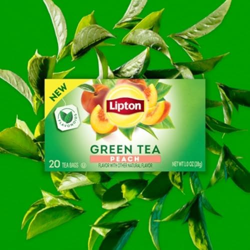Lipton Peach Green Tea 6-Pack Flavored Tea Bags with Caffeine and Flavonoids, 120 Count Unsweetened Hot or Iced Tea Bags for Tea Lovers, Rainforest Alliance Certified - size: 120 Tea Bags (Pack of 6)