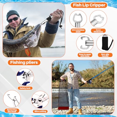 MiniInflat Telescopic Fishing Rod and Reel Combo, 6.89ft 2pcs Collapsible Rod with Plier Lip Gripper Lures Carrier Bag Pre-Loaded Spinning Reel Saltwater Freshwater Fishing Pole Kit - color: Blue