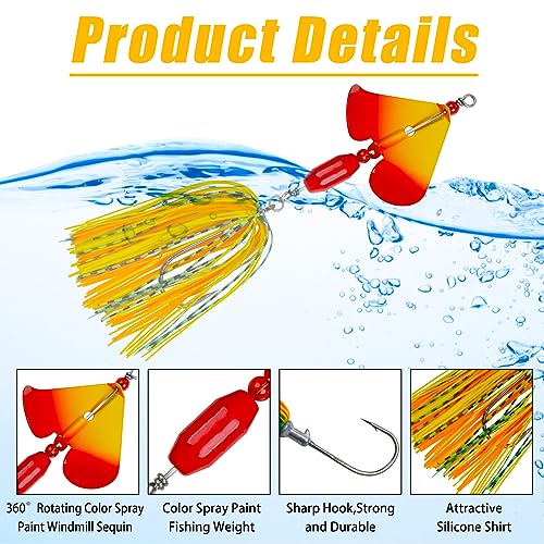 Spinnerbait Fishing Lures Kit, 6pcs Bass Fishing Buzzbait Lures Hard Metal Spinner Baits Swim Jigs for Bass Trout Salmon Pike Freshwater Saltwater - style: B-6pcs