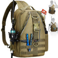 Piscifun Fishing Backpack with Rod Holder, Lightweight Sling Bag Storge Gear and Equipment - color: Khaki, size: Large, style: Latch