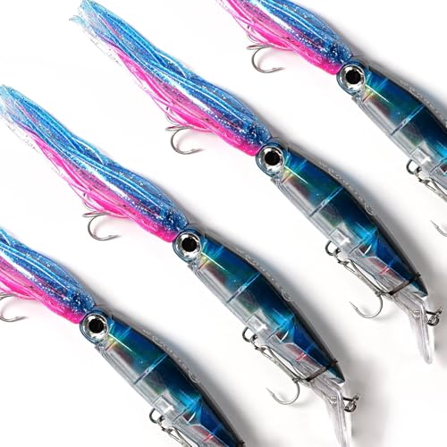 Wondersee Squid Fishing Bait Soft Hard Lures Kit Swimbait Crankbait Jig Simulation Weighted Holographic 4 PCS - color: pink&blue