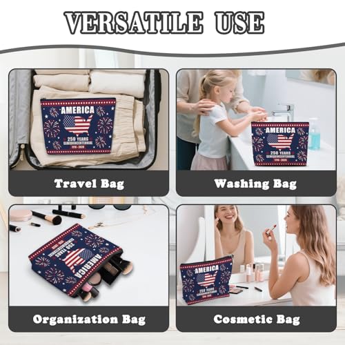 Patriotic Makeup Bag, American 250 Years Gifts For Women, American 250 Years Anniversary Makeup Pouch, Travel Toiletry Bag With Zipper, Patriotic Bag Gifts For Women, Travel Toiletry Bag - color: 250 Years