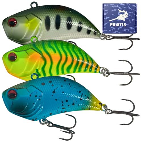 Pristis Jig Head Fishing Lures for Freshwater Saltwater, Weedless Swim Jig Teasers with Sharp Hooks & Exquisite Coating, Pre-Rigged Vibrating Swimbaits Kit Gear for Bass Crappie Walleye Trout Pike - color: 3 pcs Lipless Crankbaits Dark Set