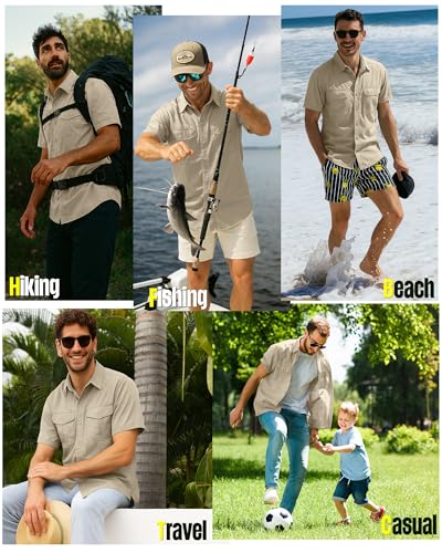 33,000ft Men's Fishing Shirts Lightweight Cool Quick Dry Sun Protection UV Short Sleeve Shirt for Casual Hiking Safari Travel - color: Dark Khaki, size: XX-Large