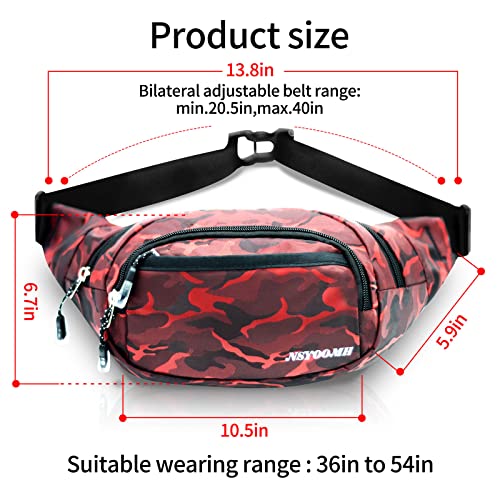 Crossbody Fanny Packs for Women, 5-Zipper Pockets Water Resistant Practical Waist Bag, for Outdoor Running Cycling Sports Travel Hiking Camping Fishing Fashionable Belt Bags - color: Fashion claret