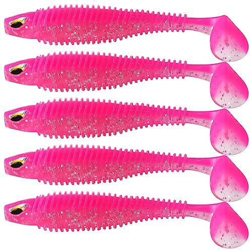 MAFIMOEA 40/30/25Pcs Paddle Tail Swim Baits Lures Fishing Soft Plastic Lure Kit for Bass Trout Walleye Crappie 6.5cm 7.5cm 10.5cm - color: Pink, size: 2.55IN/6.5CM - 40PCS