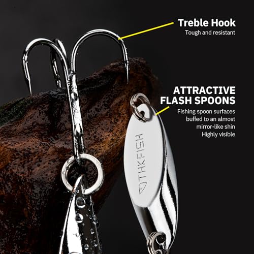 THKFISH Fishing Lures Fishing Spoons Lures Trout Lures for Trout Pike bass Crappie Walleye 3.5g(1/8oz) 5.5g(1/5oz) 7.5g(1/4oz) 10.5g(3/8oz) 14.5g(1/2oz) 21.5g(3/4oz) 5pcs - color: Color B-Single Hook, size: 1/8oz 5pcs
