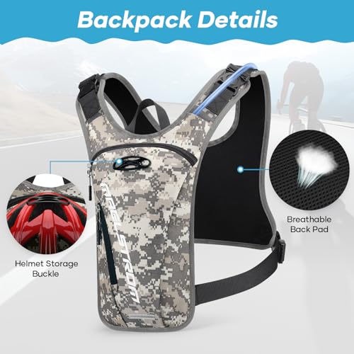 Maelstrom Hydration Running Vest with 2L Water Bladder for Men Women | Chest Pack, BPA-free, High Flow Bite, Reflective Stripe, Detachable, Breathable Pad, Perfect for Cycling, Marathon, Hiking - color: Camo