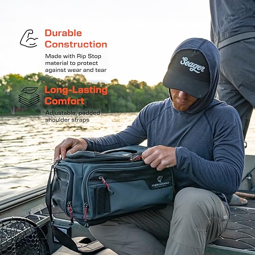 Evolution Fishing Largemouth 3.0 3700 Tackle Bag - Patent Pending Modular Pop Out Pockets, Molded Bottom, Includes Quicklatch Tackle Tray, Plier Holster, Heavy Duty Fishing Storage Bag