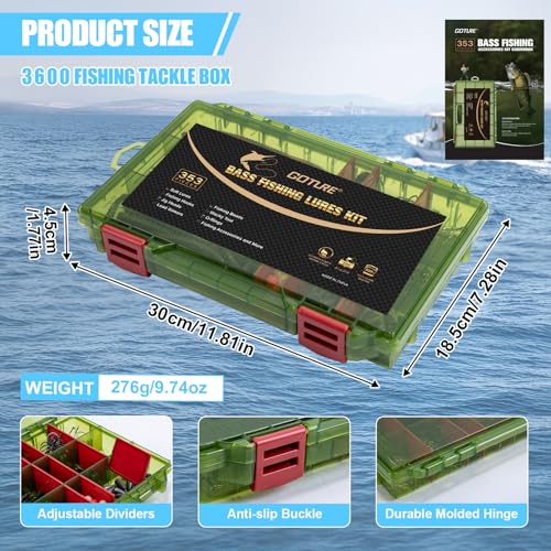 Goture 353PCS Wacky Worm Fishing Lure Kit, Bass Fishing Wacky Rig Tool Kit with Soft Plastics Lures, O-Rings, Offset Worm Hooks, Drop Shot Hooks, Beads, Sinker Weights, 3600 Tackle Box, Gifts of Men - color: A:353pcs Fishing Lures Kit