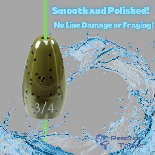 Reaction Tackle Tungsten Flipping Weights for Bass Fishing - Punch Sinkers for Heavy Cover - Size Stamped Texas and Carolina Rig Freshwater and Saltwater - color: Green Pumpkin, size: 3/8 oz (6-Pack)