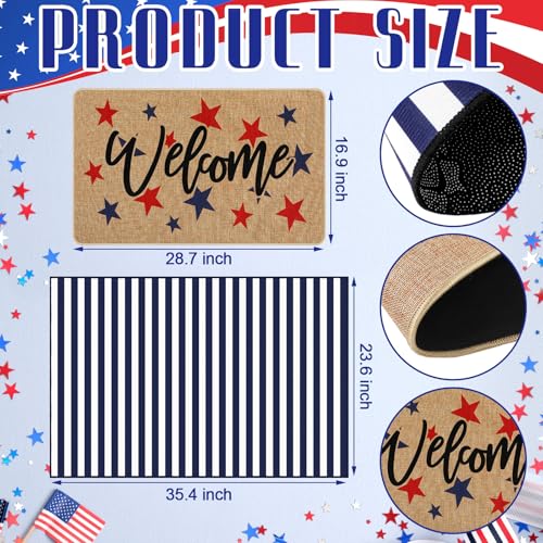 Tinideya 2 Pcs 4th of July Door Mat Outdoor Patriotic 250th Anniversary Welcome Doormat for Front Door Linen Rubber Layered USA Red White Blue Rug Nonslip Independence Day Decor for Porch Entryway - size: 16 x 28 Inch,24 x 35 Inch, style: Black and White