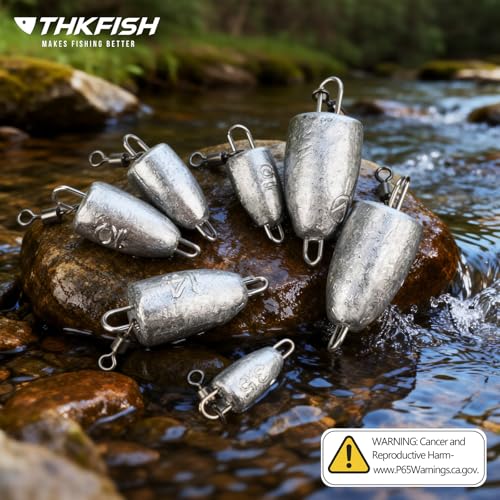 THKFISH Fishing Weights Sinkers, Bullet Fishing Sinkers with Swivel Rolling Slip Sinkers Sliding Weights for Bass Fishing Pitching and Flipping Texas Rigs Saltwater Freshwater Fishing, 3.5g-20g - size: 7g-50pcs
