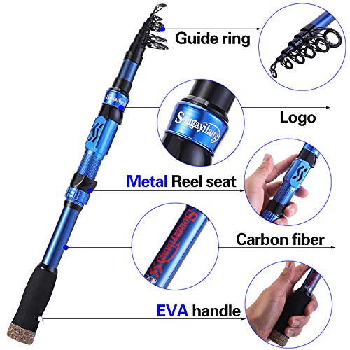 Sougayilang Telescopic Fishing Rod - 24 Ton Carbon Fiber,CNC Machined Reel Seat, Comfortable EVA Handle, Travel Fishing Rod for Bass Trout Fishing - color: BLUE, size: 5.9 ft