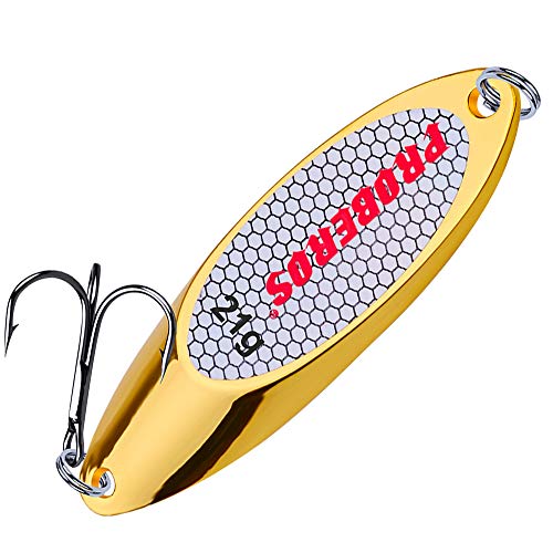 PROBEROS Fishing Spoons Lures Bass Baits Jigging Bait Tackle with Treble Hooks Hard Metal Spoon Fishing Lure Weight Pick 10 Pcs/Pack Silver Gold - color: 10PCS Gold, size: 21G-0.75OZ
