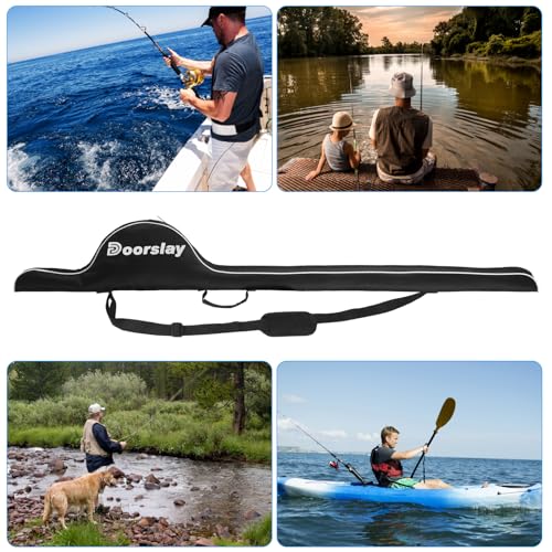 Fishing Rod Bag - 63 Inch Rod & Reel Protective Case, Portable Folding Pole Case, Waterproof Tackle Storage & Organizer - color: Black&White
