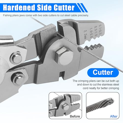 Fishing Crimping Tool Kit Wire Crimping Tool Stainless Steel Fishing Crimping Pliers with 300pcs Aluminum Crimp Sleeves Kit Effort-Saving Wire Crimper Tool, 4 Size Crimp Sleeves Fishing Tackle Pliers - color: Stainless Steel Crimping Pliers