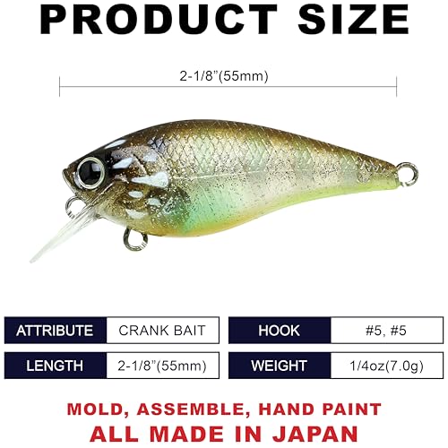 LUCKY CRAFT Fat CB BDS Magic 1.2, Crank Action Perfect Wobbling Freshwater Lake Bass Fishing Champion Bait - color: 176 Flake Flake Striped Gill