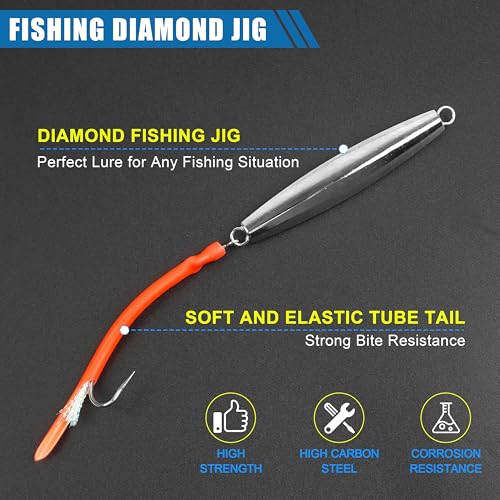 Saltwater Fishing Diamond Jig, 1pcs Casting Jigging Spoon Surf Fishing Trolling Lure Metal Jig with Tube Tail for Striper Bluefish Tuna Salmon 1oz 2oz 3oz 4oz - color: Red, size: 3oz