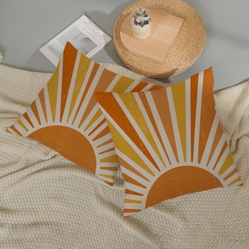 Summer Outdoor Pillow Covers 16x16 Inch 2 Pcs Mustard Yellow Orange Sunshine Decor Throw Pillows Boho Abstract Sun Farmhouse Holiday Decoration Pillowcase Linen Cushion Cover for Couch Sofa Bed - color: Boho Sun 04, size: 16" x 16" (Pack of 2)