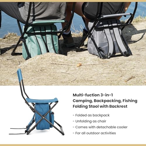 Arrowhead Outdoor Multi-Function 3-in-1 Compact Camp Chair: Backpack, Stool & Insulated Cooler, w/Bottle Holder & Storage Bag, External Pockets, Backrest, Fishing, Hiking, Heavy-Duty, USA-Based | Stool and Insulated Cooler, Bottle Holder and Storage Bag,