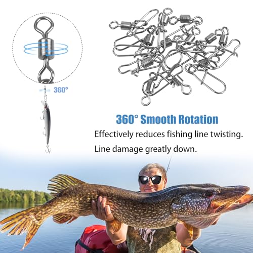 Fishing Snap Swivels Rolling Barrel Swivels with Safety Snaps High Strength Copper and Stainless Steel, Black Nickel Coated Quick Connect Swivel Snap Fishing Tackle - color: 55pcs(2,4,5,6,8,10#)