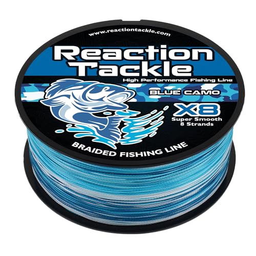 Reaction Tackle Braided Fishing Line - Pro Grade Power Performance for Saltwater or Freshwater Fish - Colored Fishing Line Braid for Extra Visibility - color: X8 Blue Camo, size: 25 Lb (1500 Yards)