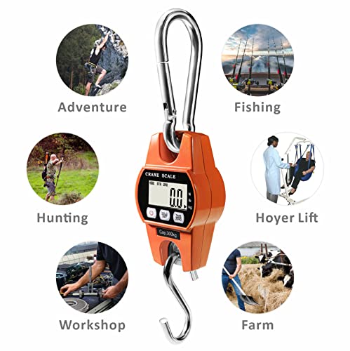 GRAM PRES Digital Hanging Scale 660 Lb 300 Kg Hanging Digital Scale, Handheld Mini Crane Scale with Hooks for Farm Hunting Fishing Outdoor - color: Orange