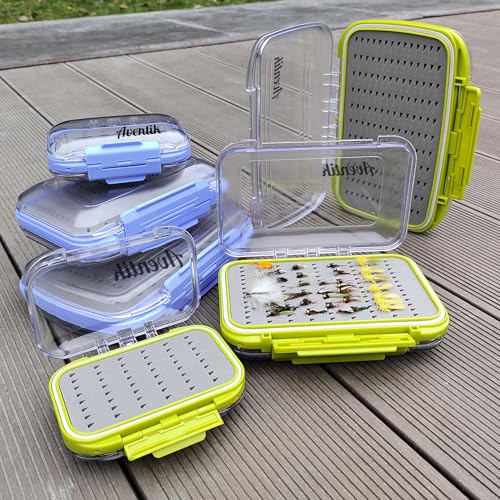 Aventik Waterproof Clear Fly Box Double Sides Floating Lightweight Fly Fishing Case Large Capacity Grip Foam Nymph Wet Dry Flies Lure Box(H18 Blue, SIZE B:6.08X4X1.6inch) - color: Blue, size: SIZE B:6.08X4X1.6inch