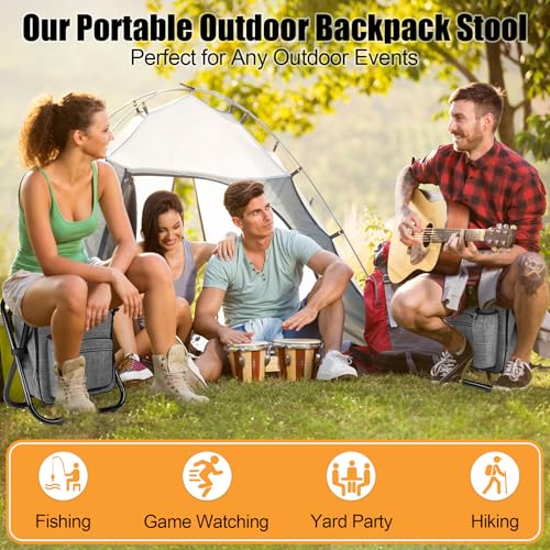 Kikerike Backpack Stool Cooler Chair Heavy Duty 300 LBS Max Load Portable Lightweight Stool Backpack Folding Fishing Cooler Seat for Camping Hunting Fishing - Gray - color: Grey