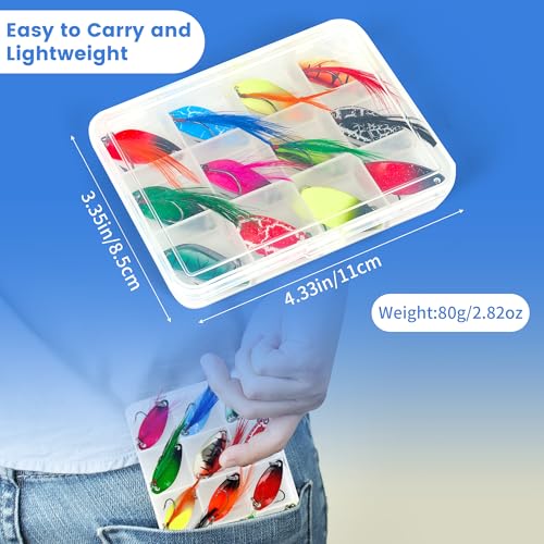 Doukado Premium Quality Fishing Lures, 12 Trout Spoons with Tackle Box, Versatile Fishing Gear for Anglers