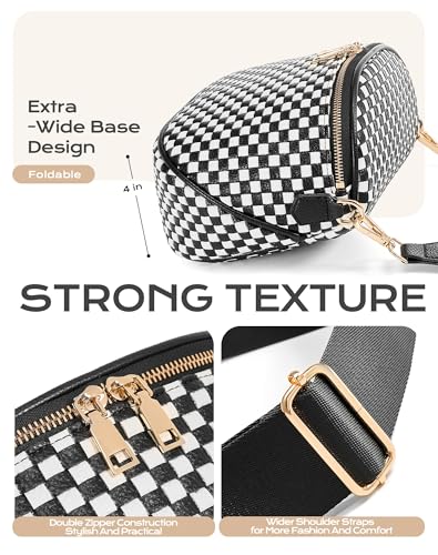 Trendy Woven Checkered Crossbody Bum Bag for Women，PU Leather Checkered Purse Fanny Packs Belt Bag (Woven Bum Bag - Black) - color: Woven Bum Bag - Black
