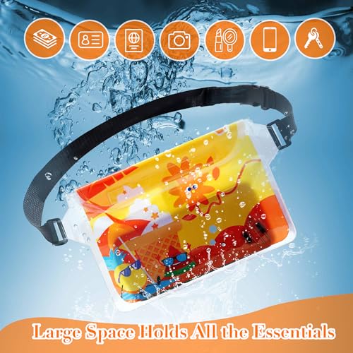 4 Pack Waterproof Fanny Pack with Waist Strap Waterproof Phone Pouch Dry Bag for Kayaking Pool Swimming Boating Beach Fishing Travel Diving Surfing (Hawaii, 2 Fanny Pack + 2 Pouch Bag) - color: A-Hawaii