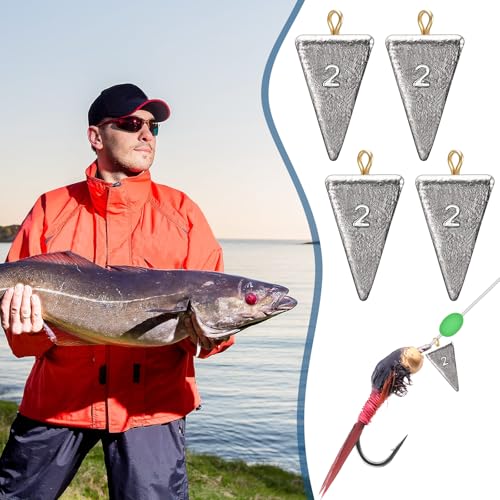 Zhanmai 27 Pieces Pyramid Fishing Weights Sinkers Triangle Rig Pyramid Sinkers for Ocean Saltwater Surf Bass Catfish Fishing Weights Casting Gear Tackle Essential - size: 2oz