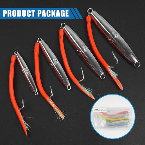 Saltwater Fishing Diamond Jig, 1pcs Casting Jigging Spoon Surf Fishing Trolling Lure Metal Jig with Tube Tail for Striper Bluefish Tuna Salmon 1oz 2oz 3oz 4oz - color: Red, size: 2oz