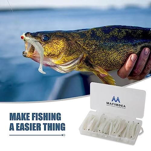 MAFIMOEA 40/30/25Pcs Paddle Tail Swim Baits Lures Fishing Soft Plastic Lure Kit for Bass Trout Walleye Crappie 6.5cm 7.5cm 10.5cm - color: White, size: 4.13IN/10.5CM - 20PCS
