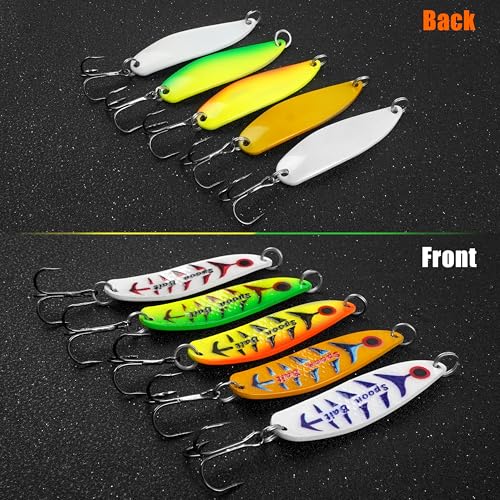 Fishing Spoons Lure Jigs, 5pcs Jigging Spoon Saltwater Fishing Lures Slow Vertical Jigs Metal Baits for Trout Bass Tuna Salmon Sailfish Snapper - color: A-5pcs, size: 1/2oz(15g)