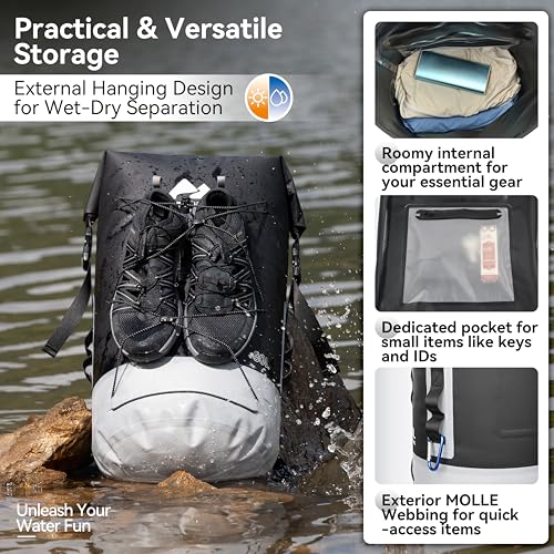 MARCHWAY Floating Roll Top Dry Bag, Flexible Lightweight TPU Waterproof Backpack 20L/30L/40L with Padded Straps for Boating, Kayaking, Swimming, Hiking, Beach (Black, 30L) - color: Black, size: 30L