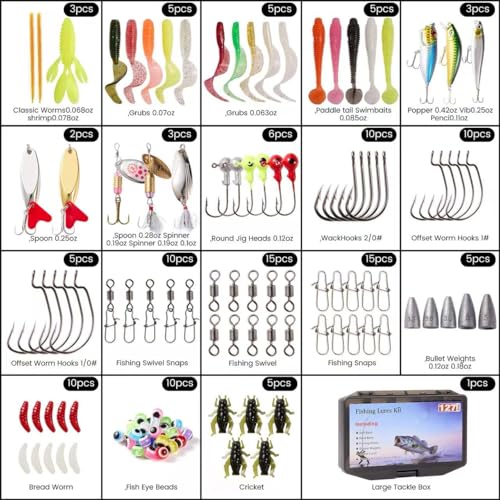Fishing Lures,127PCS Tackle Box with Tackle Included,Crankbaits,Spoon,Hooks,Weight & Accessories,Fishing Bait Lure Gear Set,Bass,Trout Freshwater Saltwater