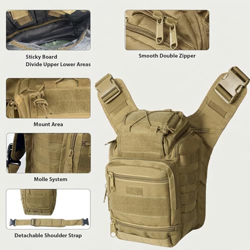 Tactical Sling Backpack for Men，Military Sport Bag Pack Sling Shoulder Backpack Tactical Crossbody Bag EDC Molle Assault Range Bag Chest Pack for Hiking Camping Outdoor - Khaki - color: Khaki