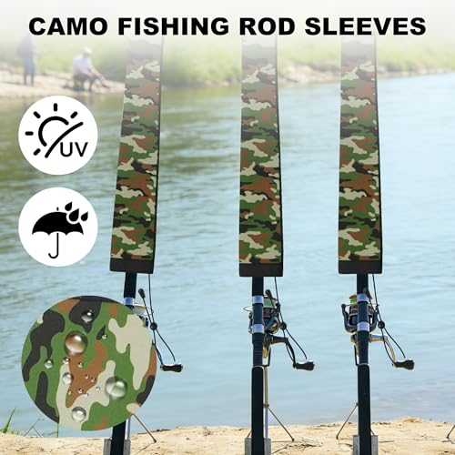 Neoprene Camo Fishing Rod Sleeves,Fishing Pole Sleeves,Fishing Rod Socks | UV Resistance,Puncture Resistant, Protect Casting, Spinning, Trolling Fishing Rods, Storage, tangled-free,75in,68in,60in - color: 2-Deep Green Camo, size: 60"