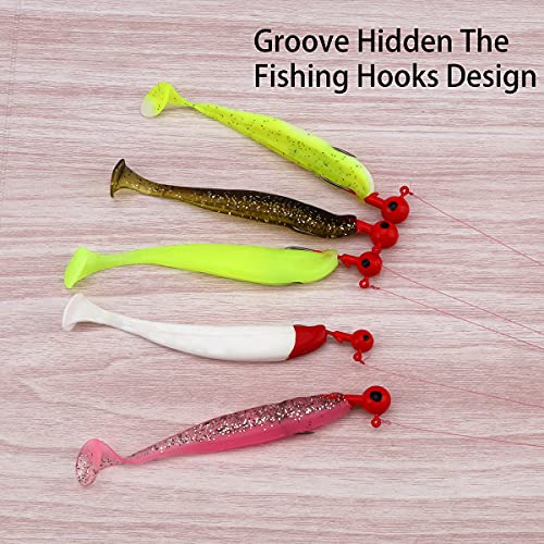 50pcs Soft Fishing Lures, Plastic Fishing Baits & Tackle Box, Paddle Tail Swimbaits Soft Plastic Lures Kit for Bass Trout Walleye Crappie