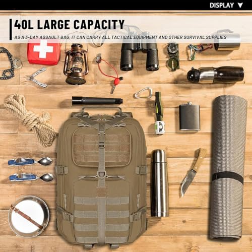 REEBOW GEAR Military Tactical Backpack for Men Large Army 3 Day Assault Pack Molle Hiking Daypack Bag (Brown-Tan) - color: Brown-tan