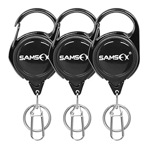 SAMSFX Fly Fishing Zinger Retractor for Anglers Vest Pack Tool Gear Assortment Combo 3pcs in Pack - color: Carabiner Retractors, 24" Nylon Cord